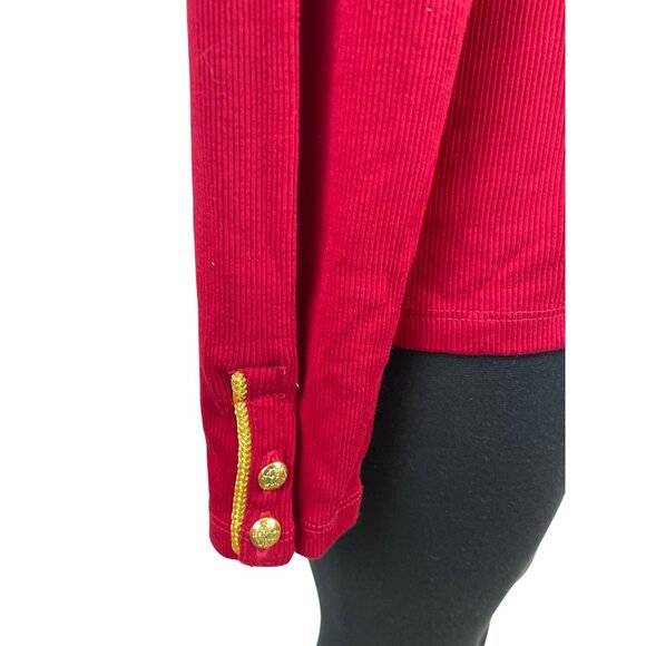 Ralph Lauren Red Long Sleeve Mockneck Top W/ Gold Button Detail Cotton Size 2X - Picture 5 of 7